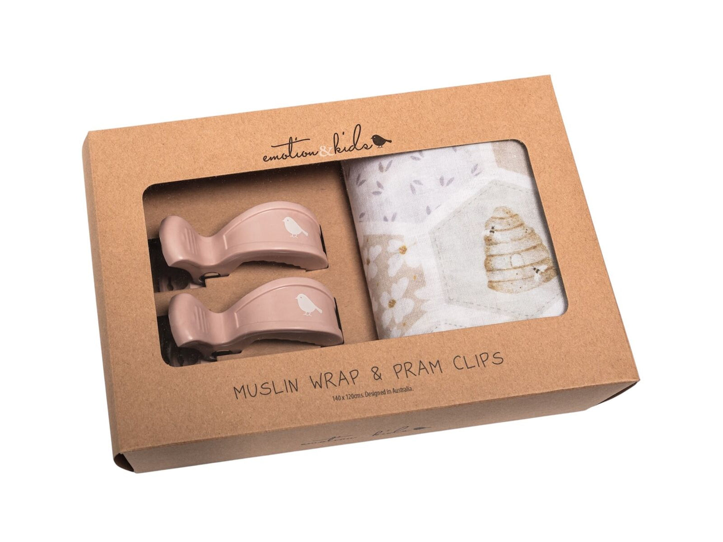 Muslin Wrap & Pram Clips Set - Beehive