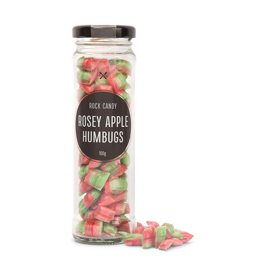 Rock Candy Jars - Rosey Apple Humbugs 100g