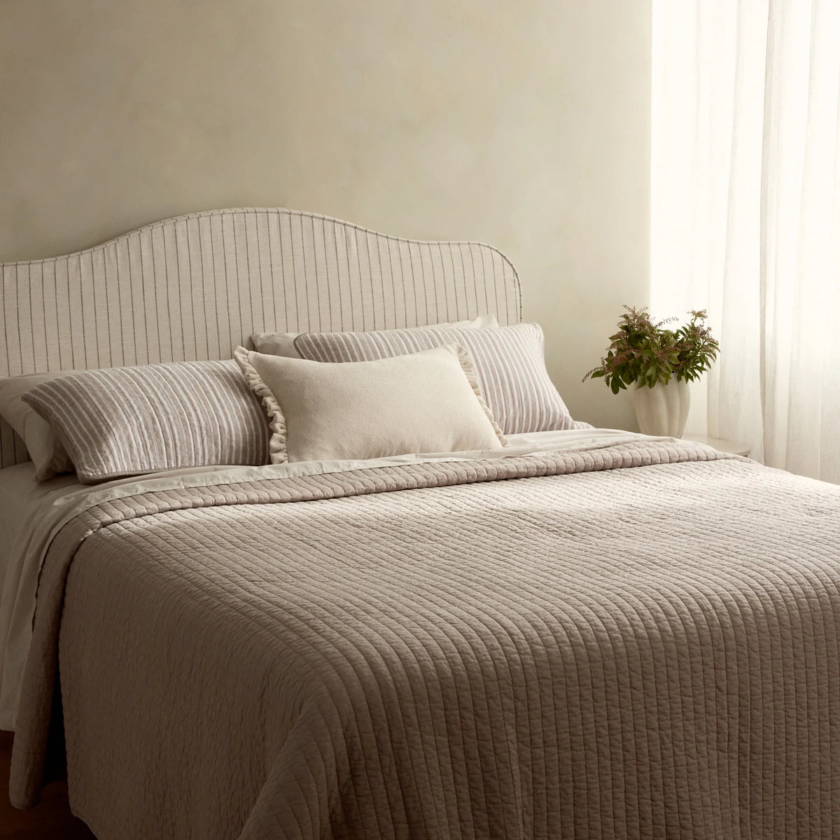 Sinclair Stripe Quilted Coverlet | Coffee