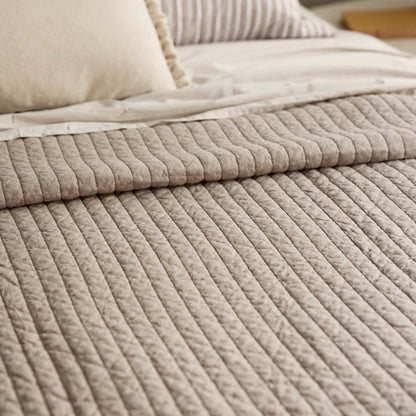 Sinclair Stripe Quilted Coverlet | Coffee