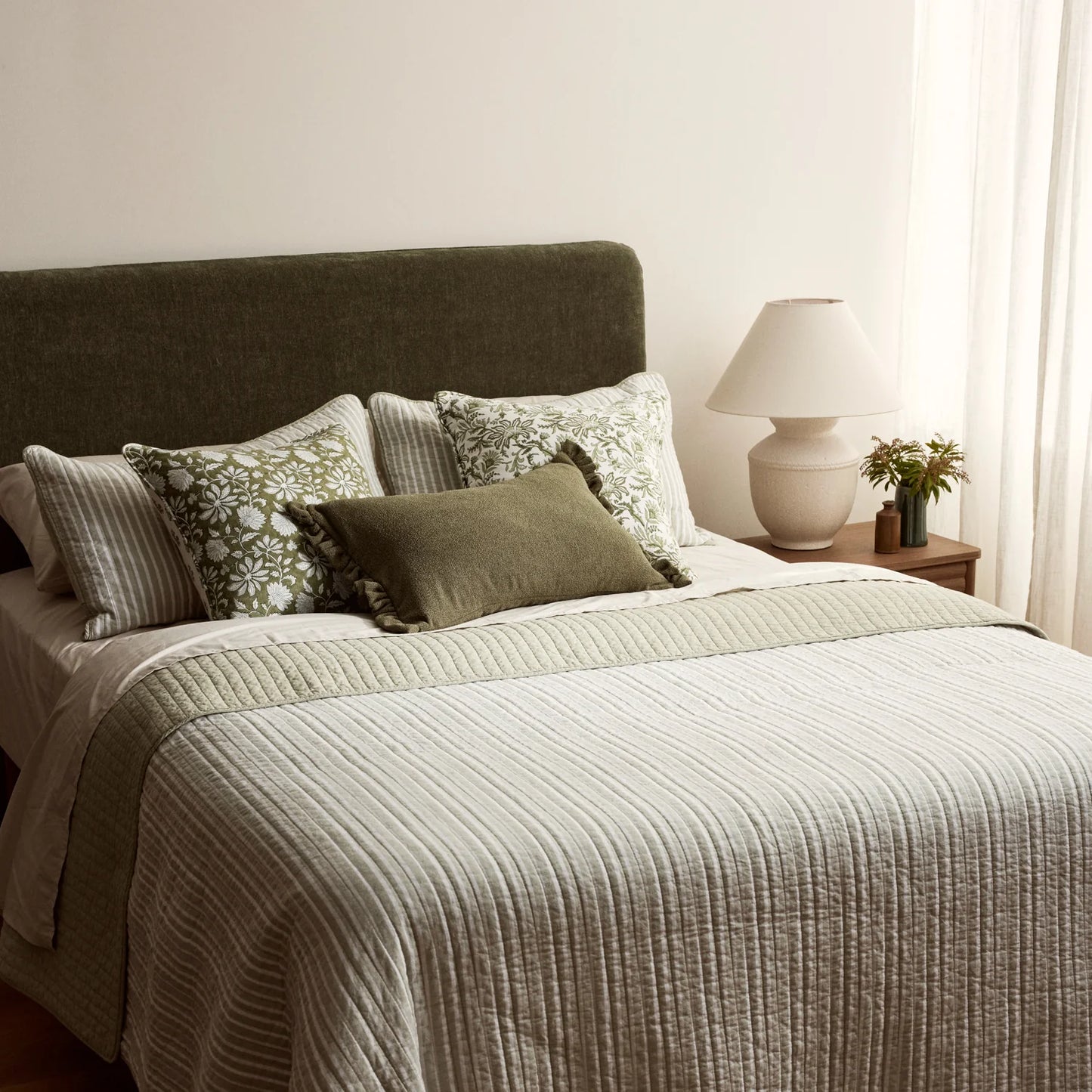 Sinclair Stripe Quilted Pillowcase Set 2 | Green