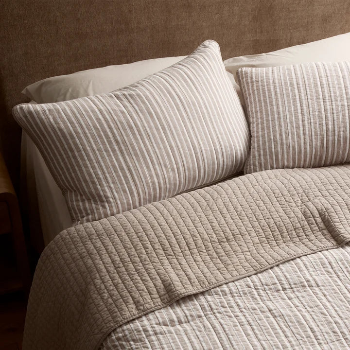 Sinclair Stripe Quilted Pillowcase Set 2 | Coffee