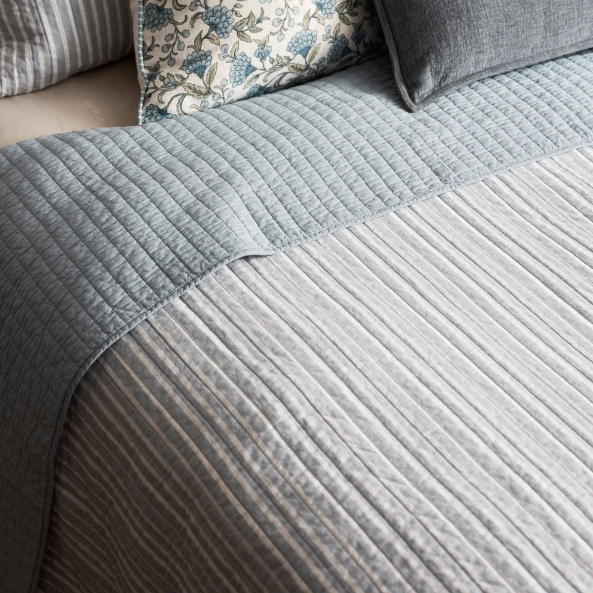 Sinclair Stripe Quilted Coverlet | Blue