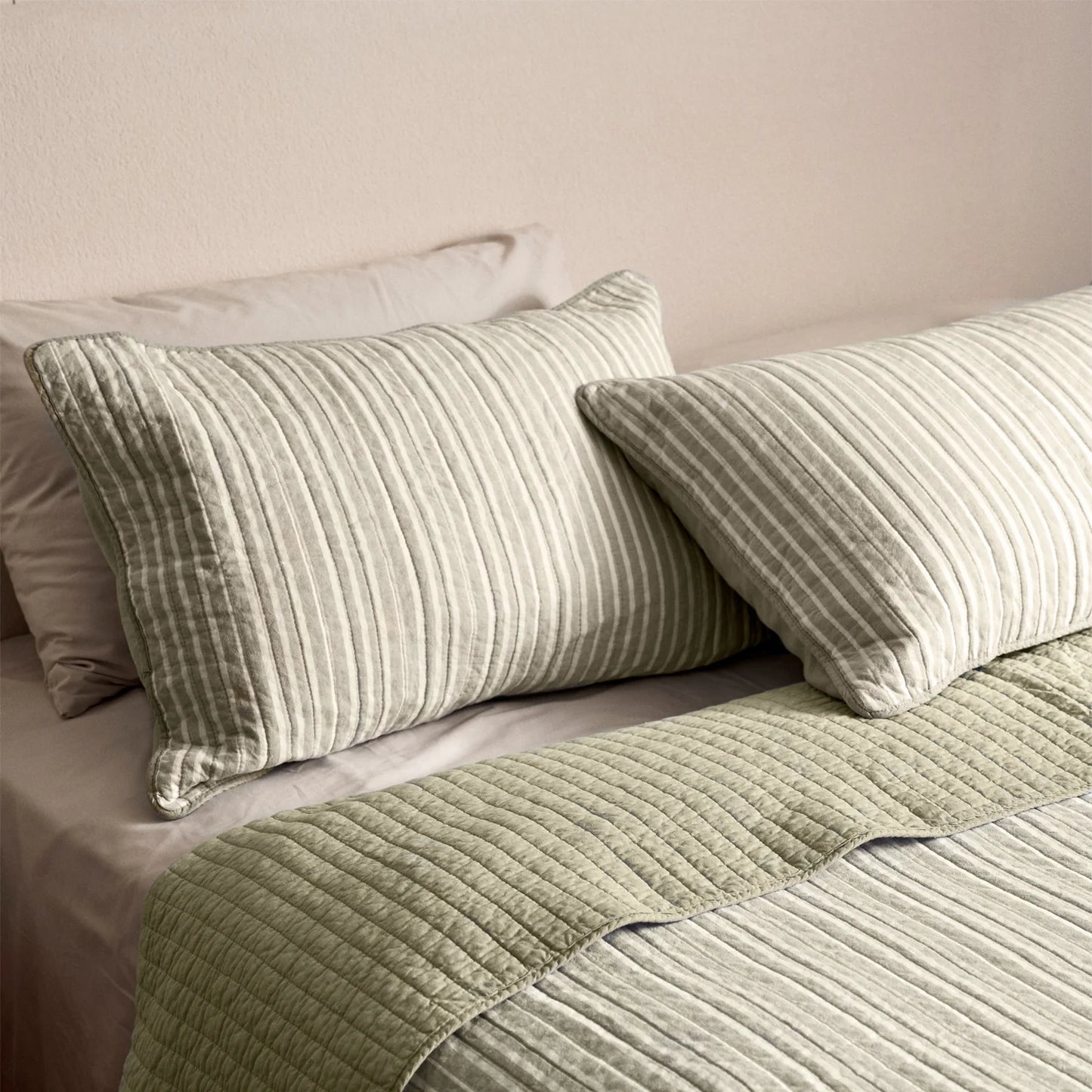 Sinclair Stripe Quilted Pillowcase Set 2 | Green
