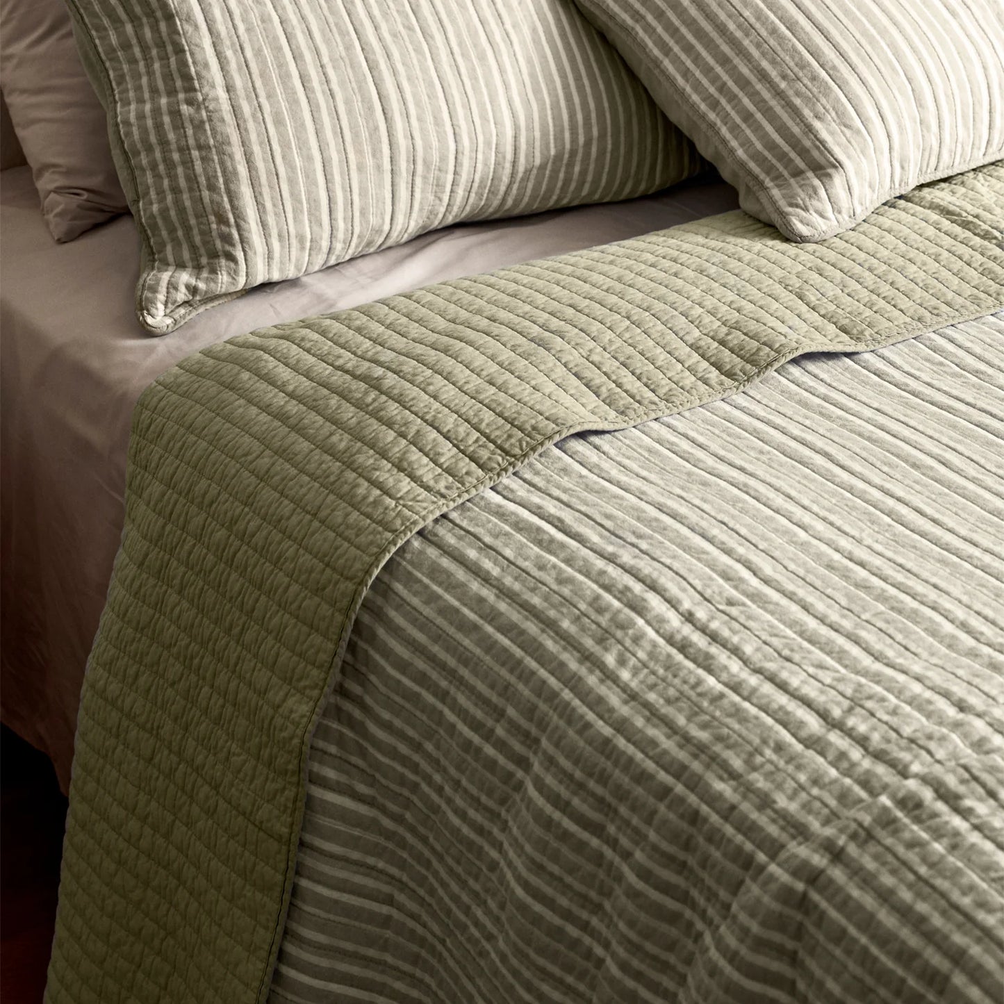 Sinclair Stripe Quilted Coverlet | Green