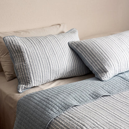 Sinclair Stripe Quilted Pillowcase Set 2 | Blue