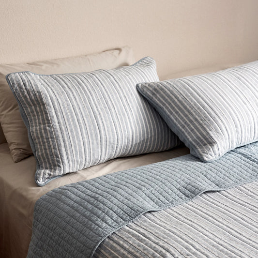 Sinclair Stripe Quilted Pillowcase Set 2 | Blue