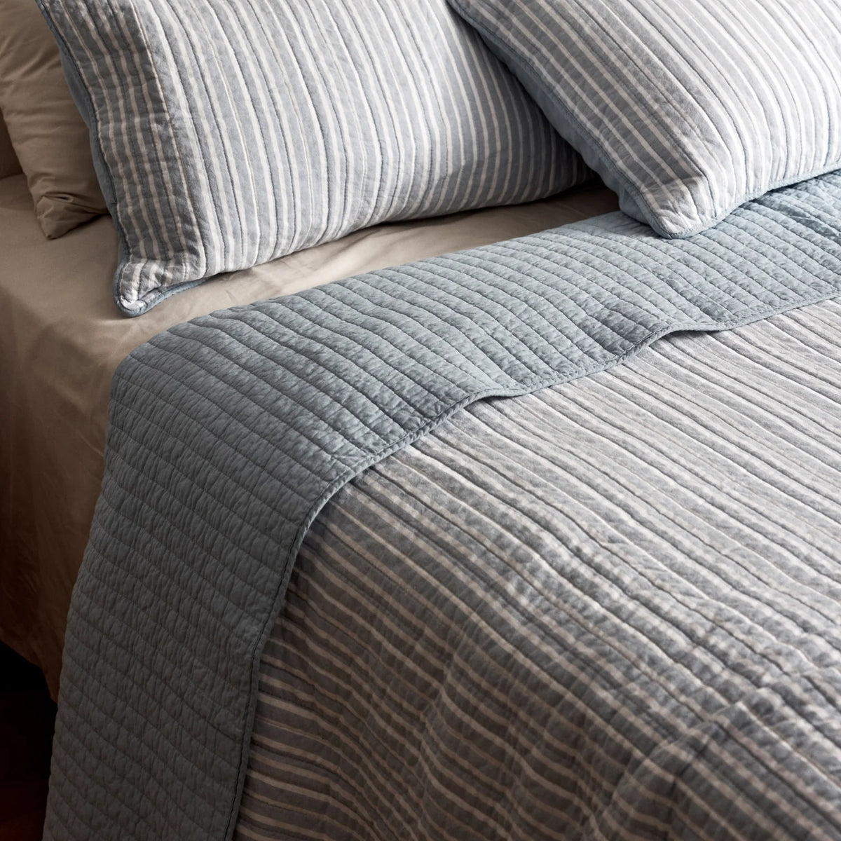 Sinclair Stripe Quilted Coverlet | Blue