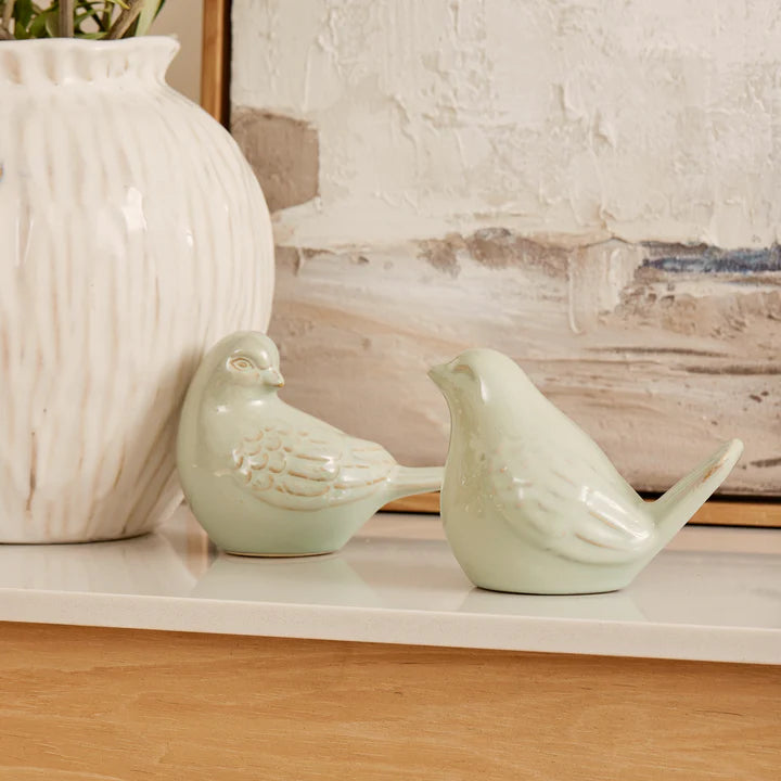 Swallow Ceramic Bird Light Green s/2
