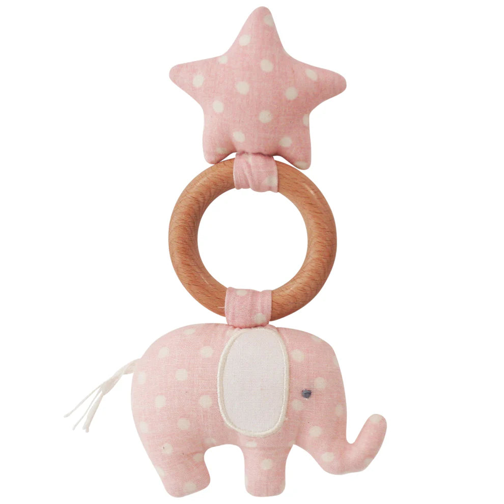 Teether/Rattle - Elephant Star Pink White Spot