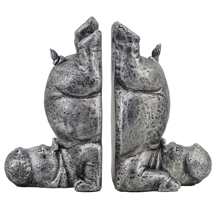 Angola Silver Hippo Bookends