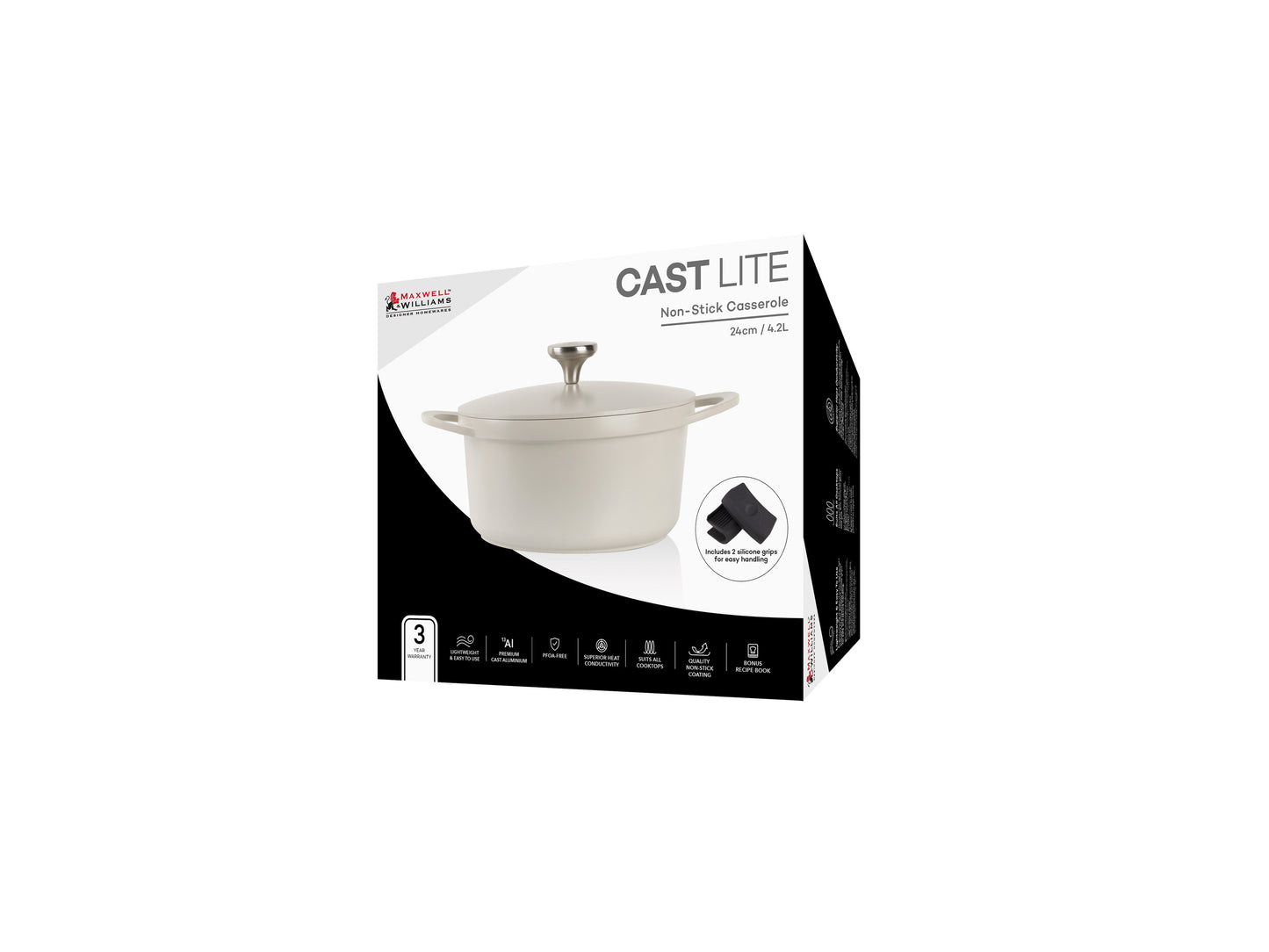 Cast Lite Non Stick Casserole 24cm | 4.2lt Ecru