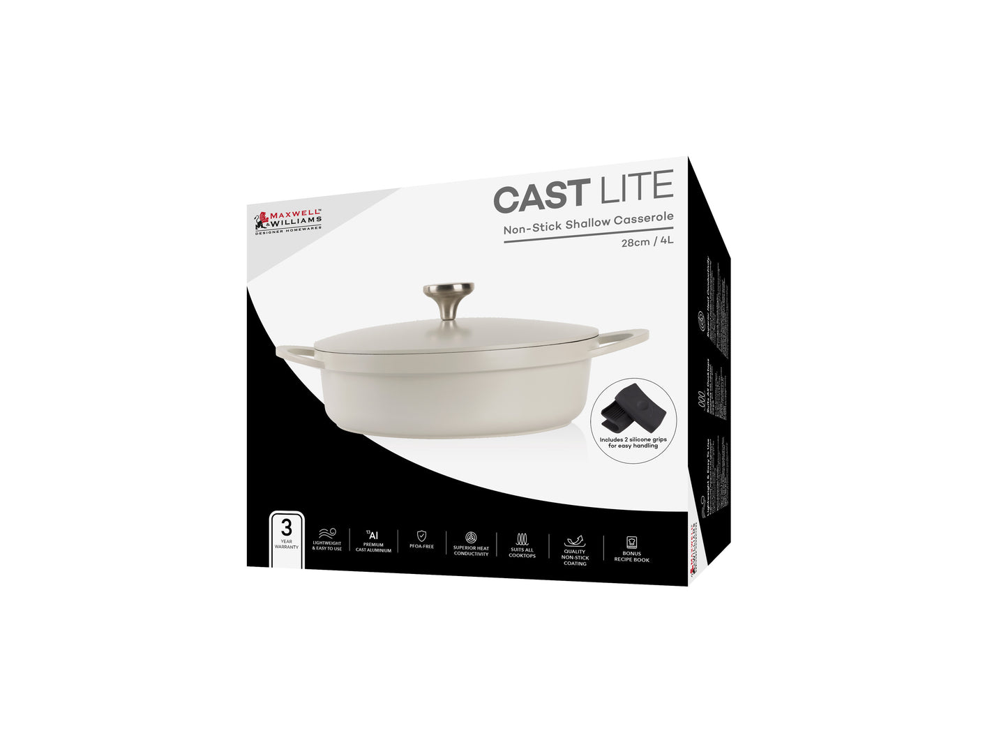 Cast Lite Non Stick Shallow Casserole 28cm | 4.0lt Ecru