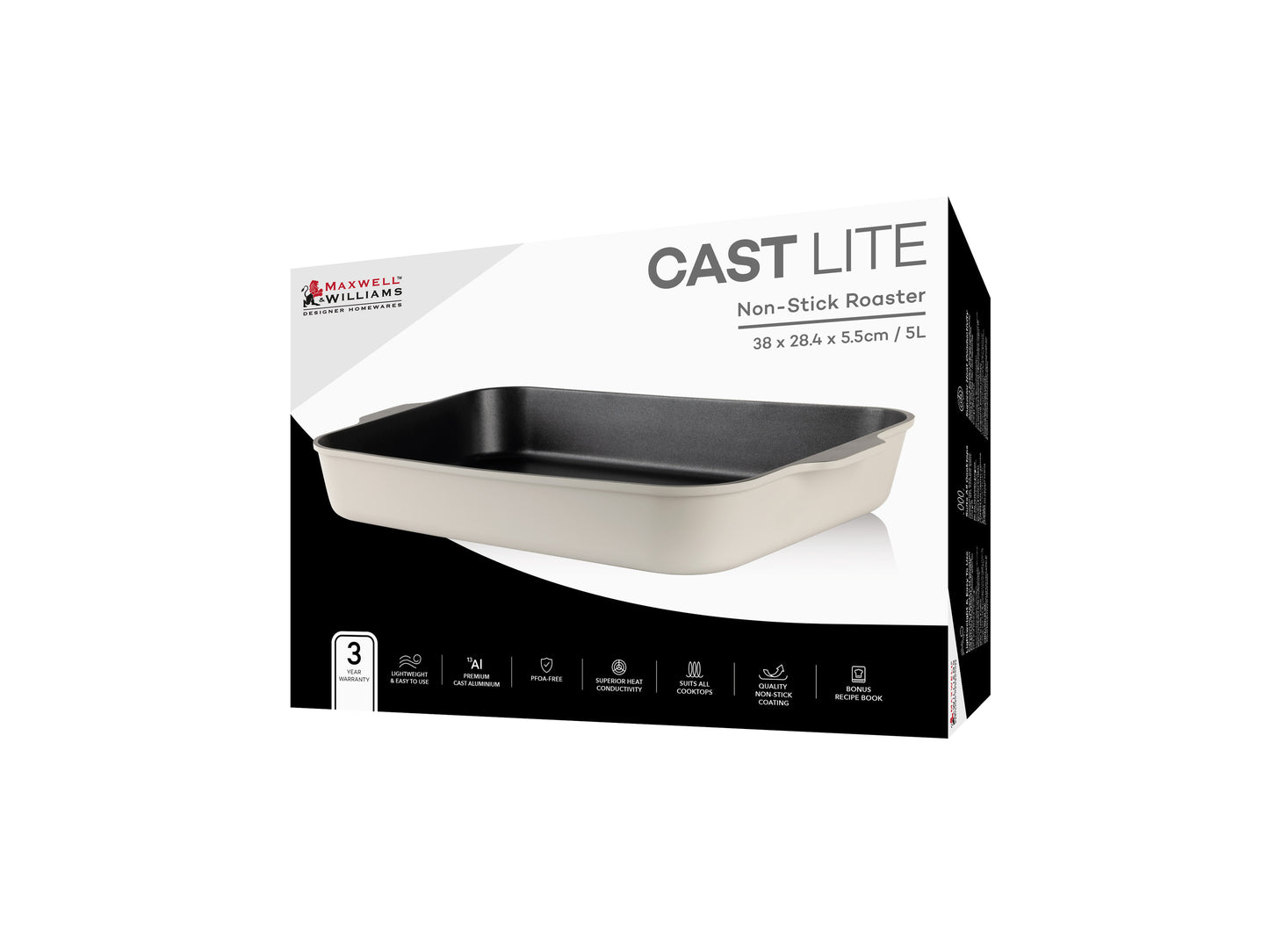 Cast Lite Non Stick Roaster38x28.4x5.5cm Ecru