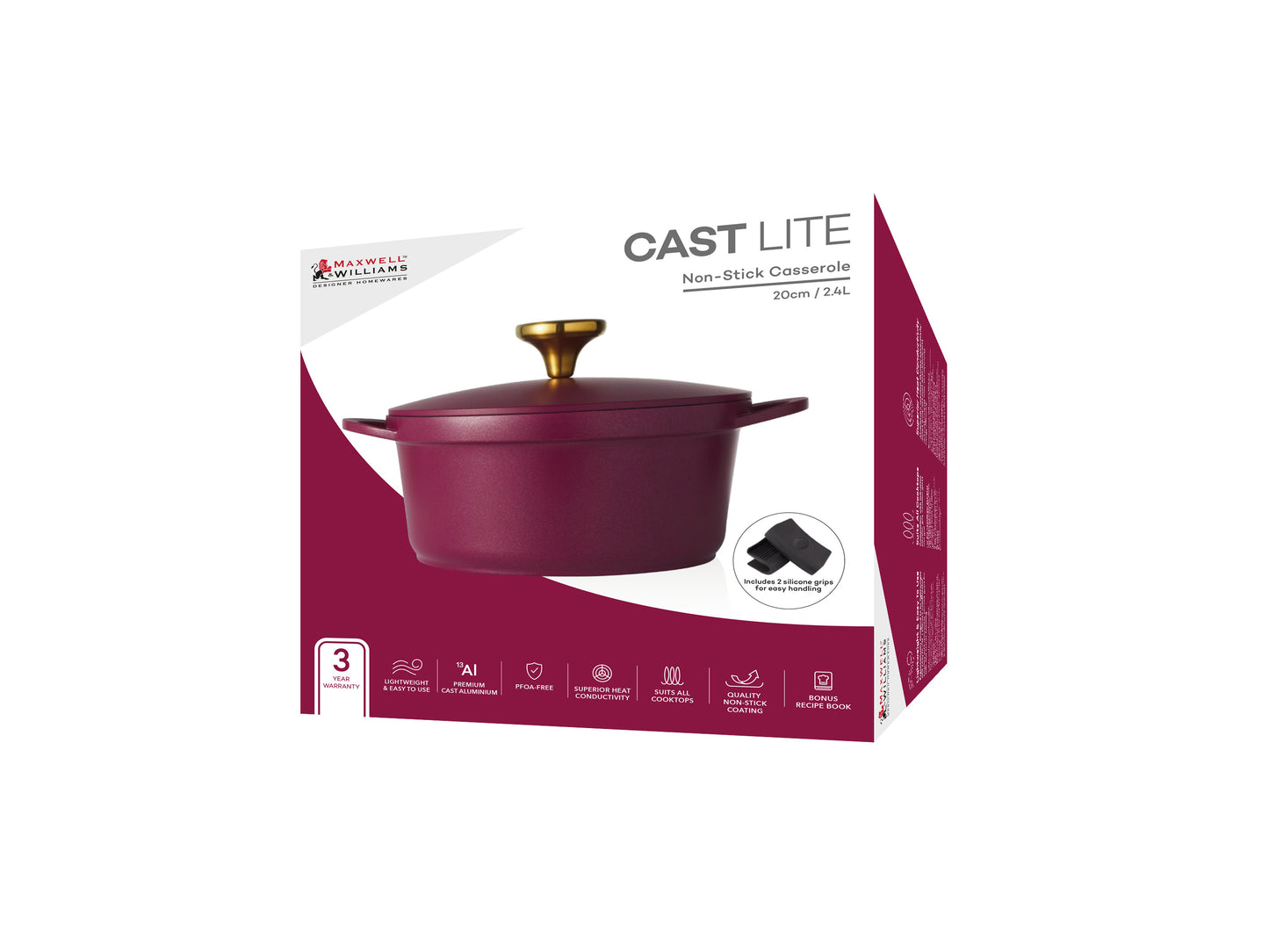 Cast Lite Non Stick Casserole 20cm | 2.4lt Cherry