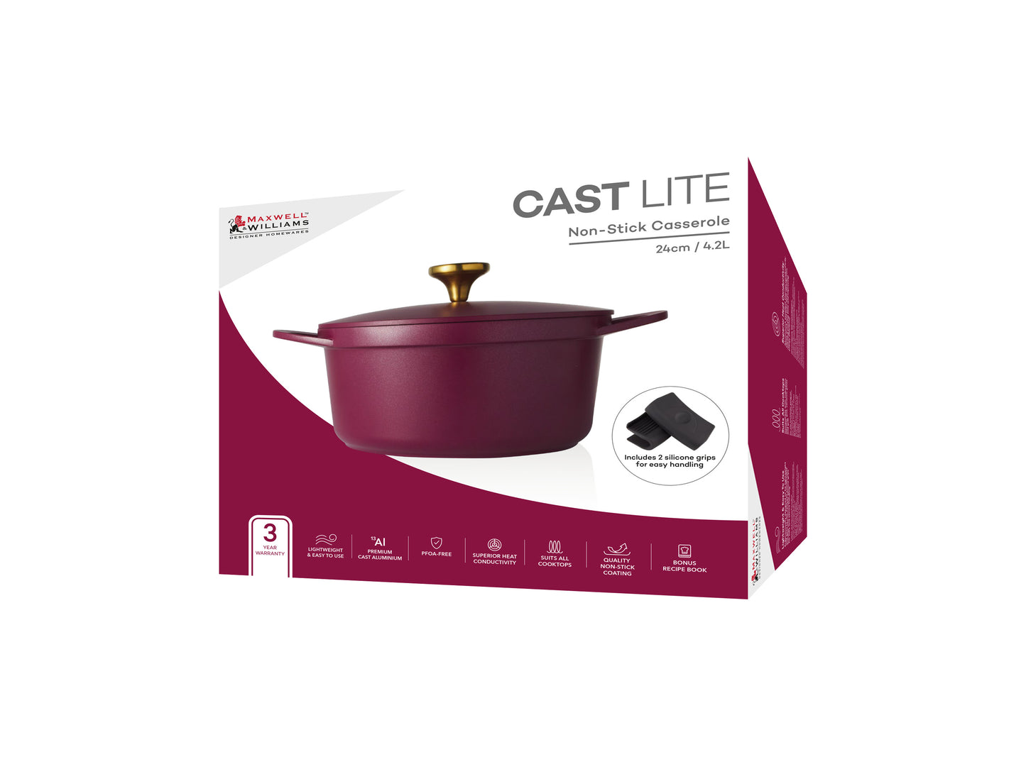 Cast Lite Non Stick Casserole 24cm | 4.2lt Cherry
