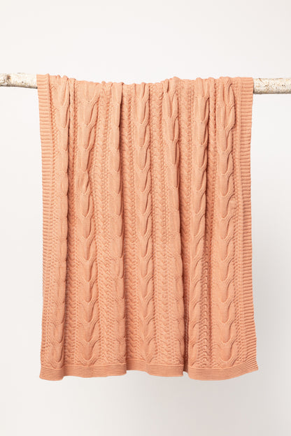 Cable Knit Throw Dusty Coral