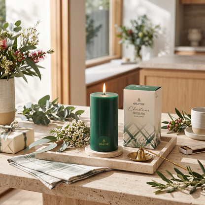 Christmas Frosted Pine Pillar Candle