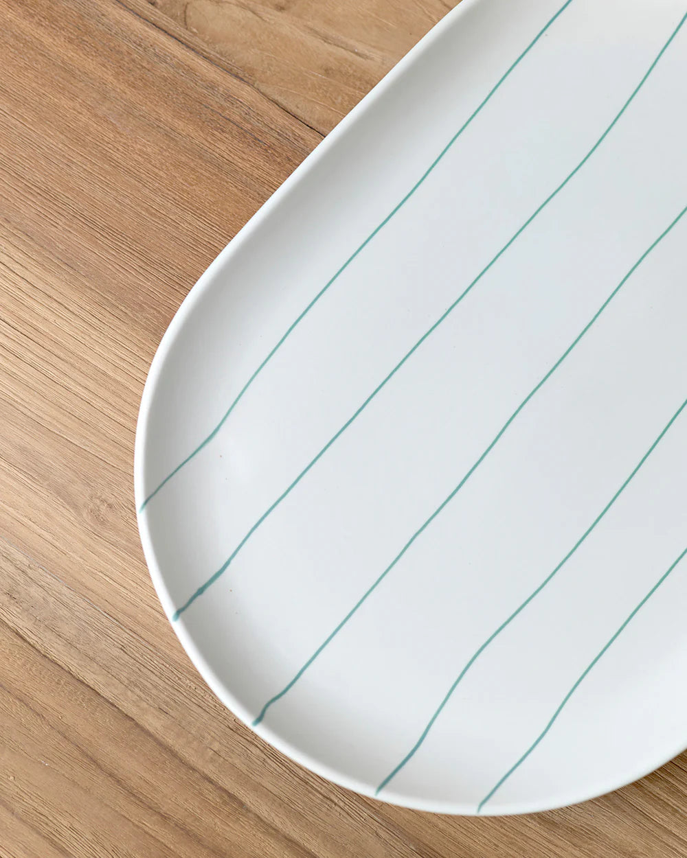 Coastal Junction Oval Tray Cream w/Green Stripe 38x26.5cm