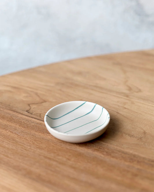 Coastal Junction Condiment Bowl Cream w/Green Stripe 9cm