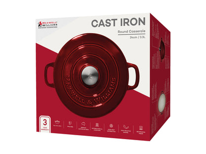 Cast Iron Round Casserole 24cm/3.3lt Merlot
