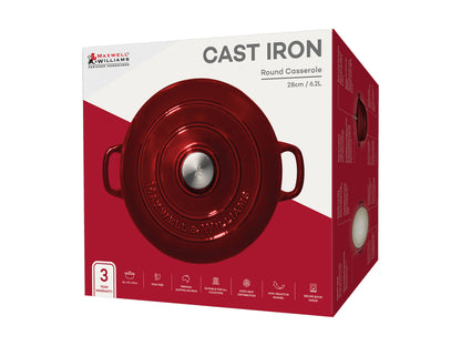Cast Iron Round Casserole 28cm/6.2lt Merlot