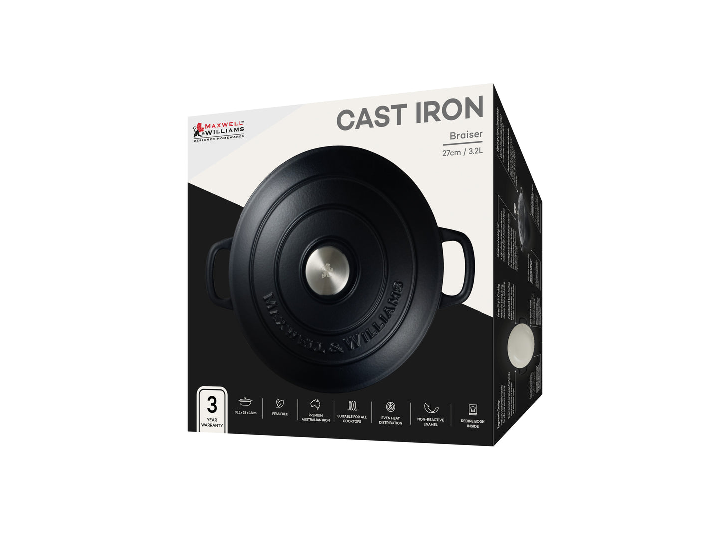 Cast Iron Braiser 27cm/3.3lt Black