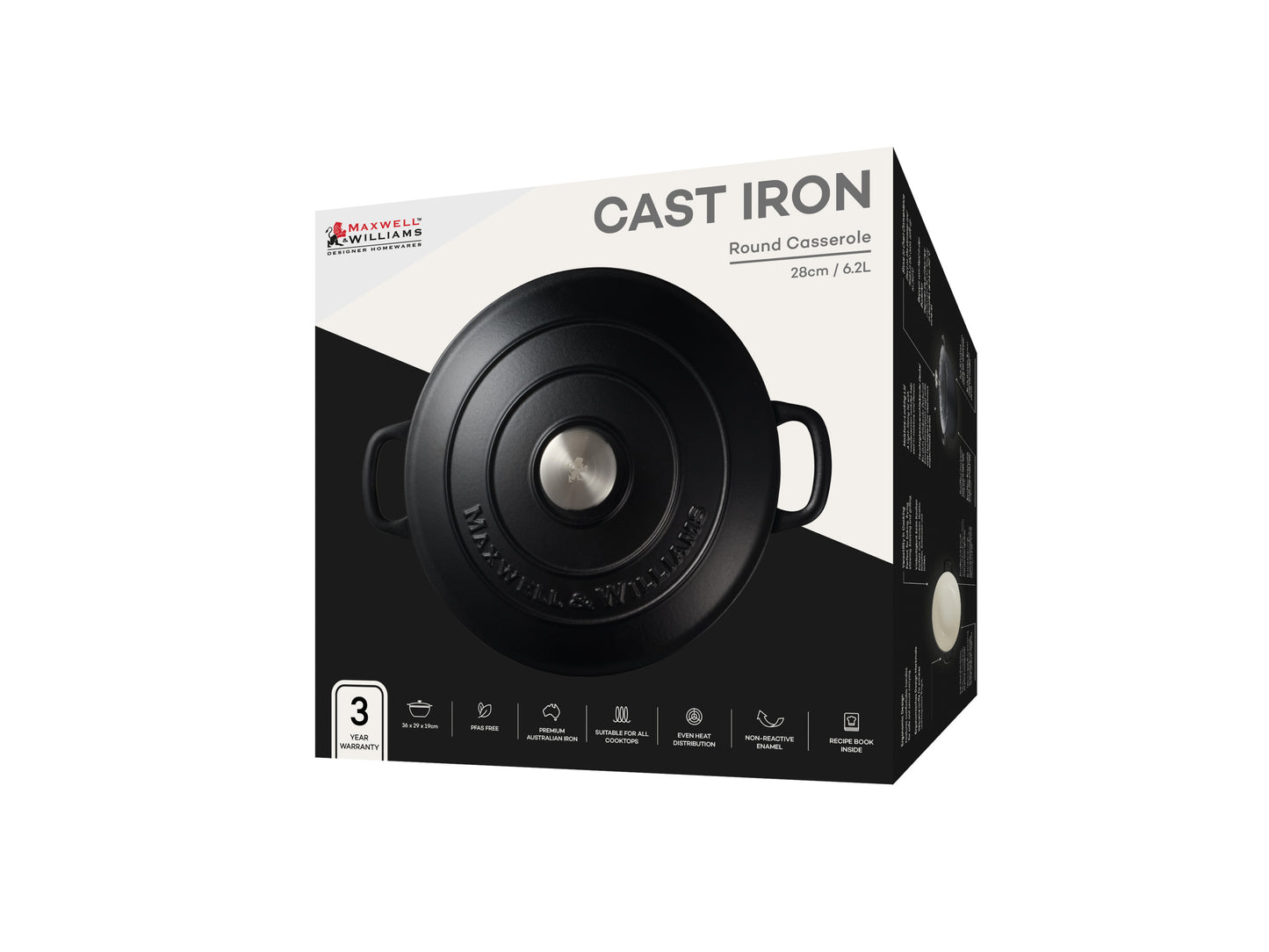 Cast Iron Round Casserole 28cm/6.2lt Black