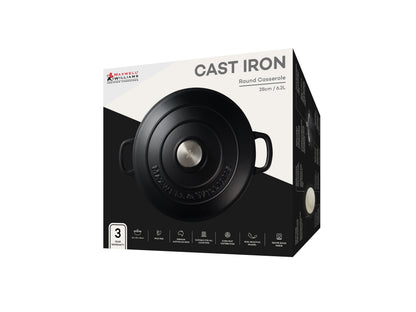 Cast Iron Round Casserole 28cm/6.2lt Black