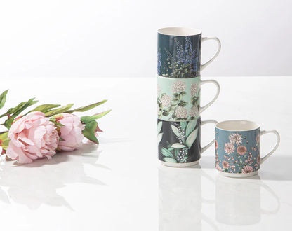 Secret Garden Blue Stackable Mugs