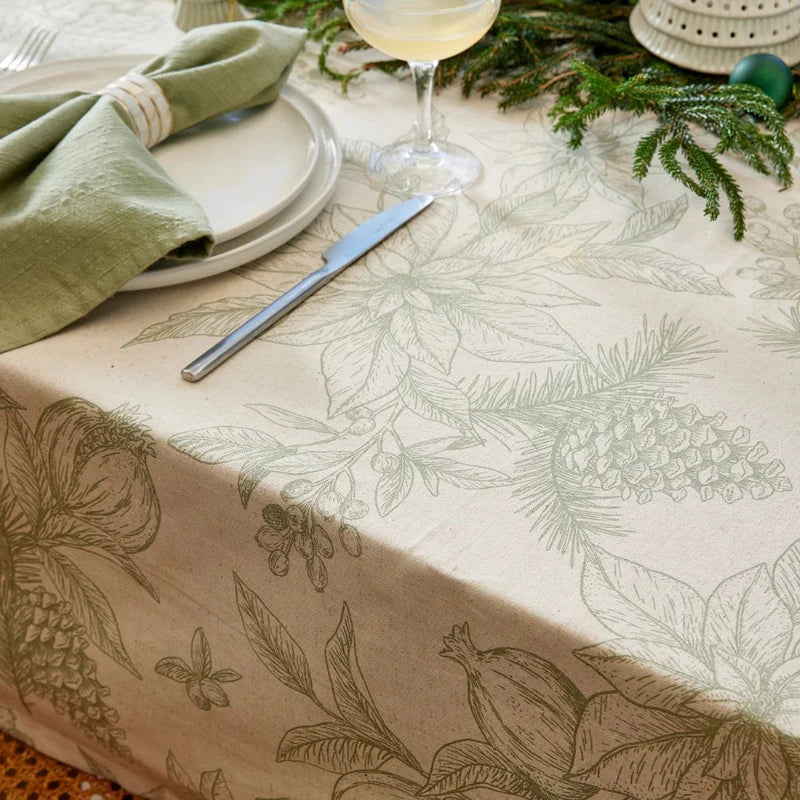 Poinesettia Olive/Flax Tablecloth