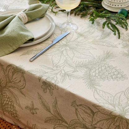 Poinesettia Olive/Flax Tablecloth