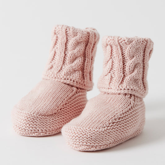 Cable Knit Booties | Pink