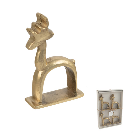 Reindeer Napkin Ring Gold Set 4