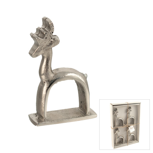 Reindeer Napkin Ring Silver Set 4