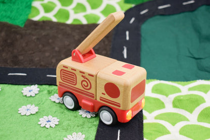 Wooden Friction Truck Fire Engine with Sound & Light