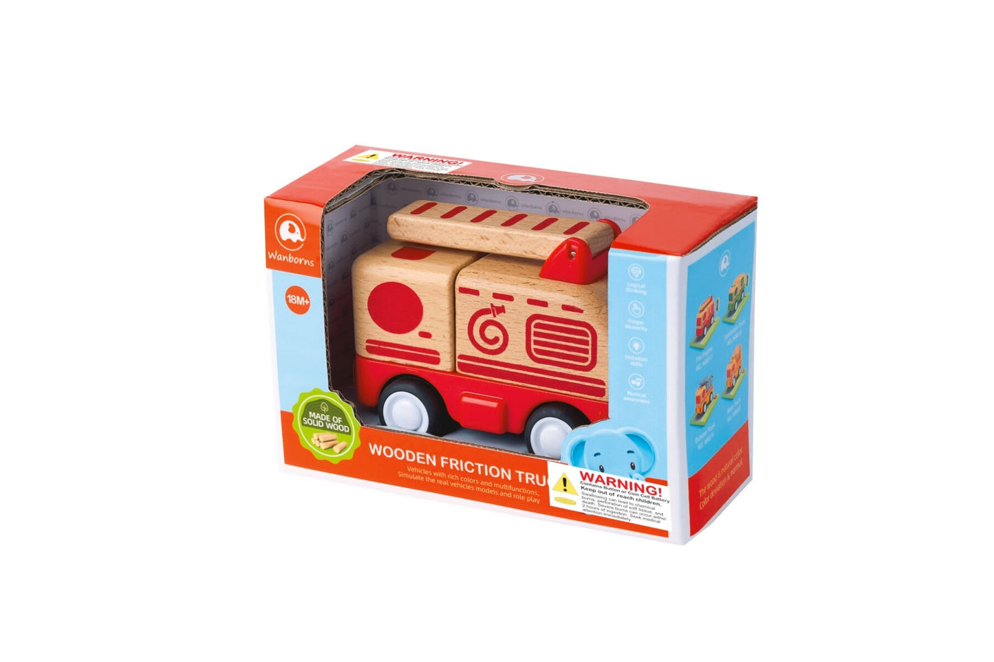 Wooden Friction Truck Fire Engine with Sound & Light