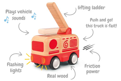 Wooden Friction Truck Fire Engine with Sound & Light