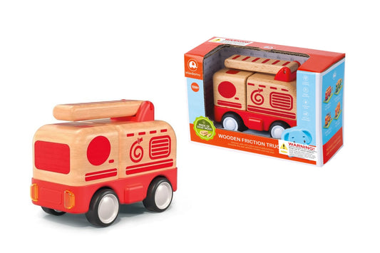 Wooden Friction Truck Fire Engine with Sound & Light