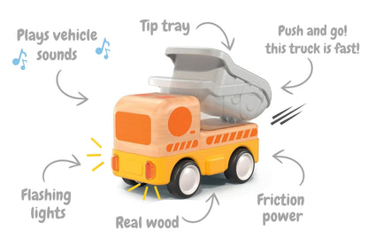 Wooden Friction Dump Truck with Sound & Light