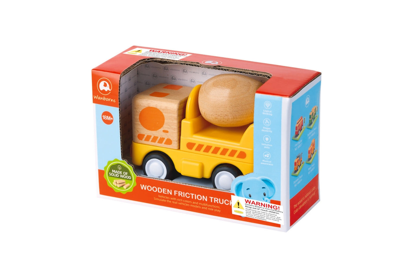 Wooden Friction Truck Concrete Mixer with Sound & Light