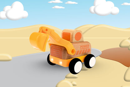 Wooden Friction Truck Digger with Sound & Light