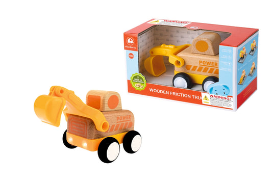 Wooden Friction Truck Digger with Sound & Light