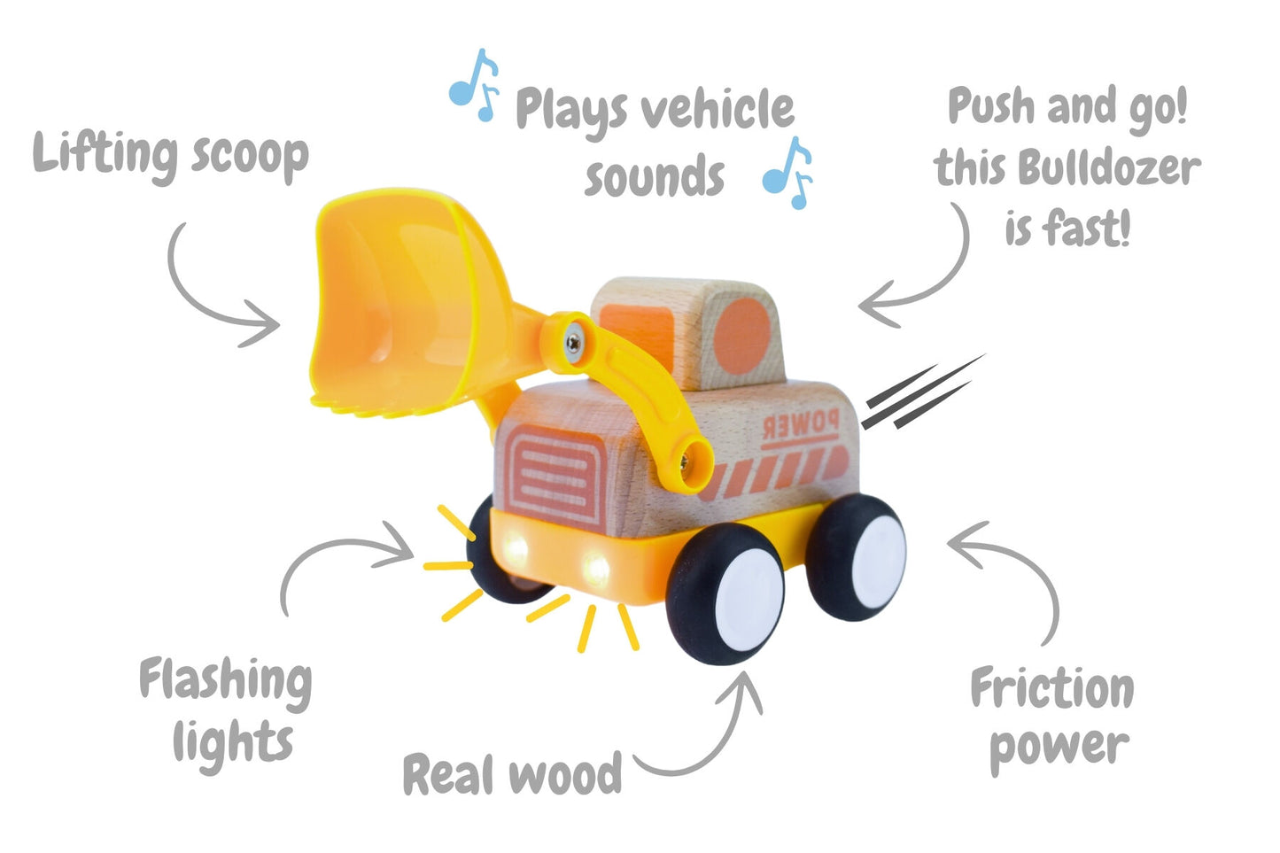Wooden Friction Truck Bulldozer with Sound & Light