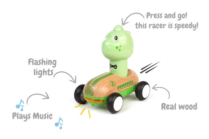 Wooden Press Go Racer Dinosaur with Sound & Light