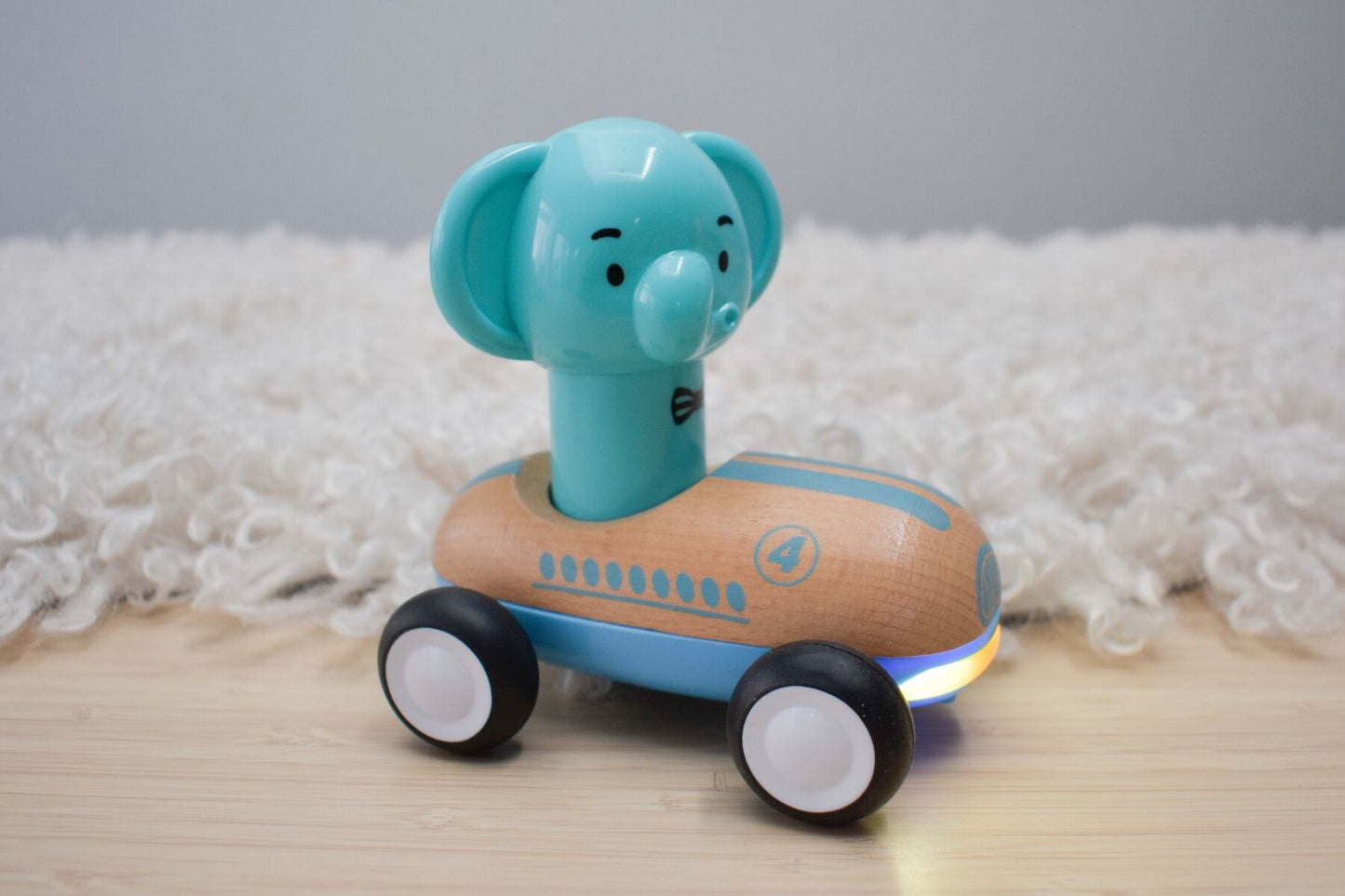 Wooden Press Go Racer Elephant with Sound & Light
