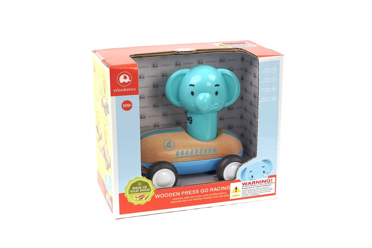 Wooden Press Go Racer Elephant with Sound & Light