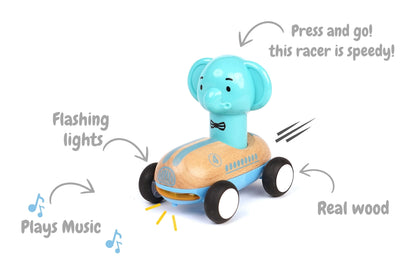Wooden Press Go Racer Elephant with Sound & Light