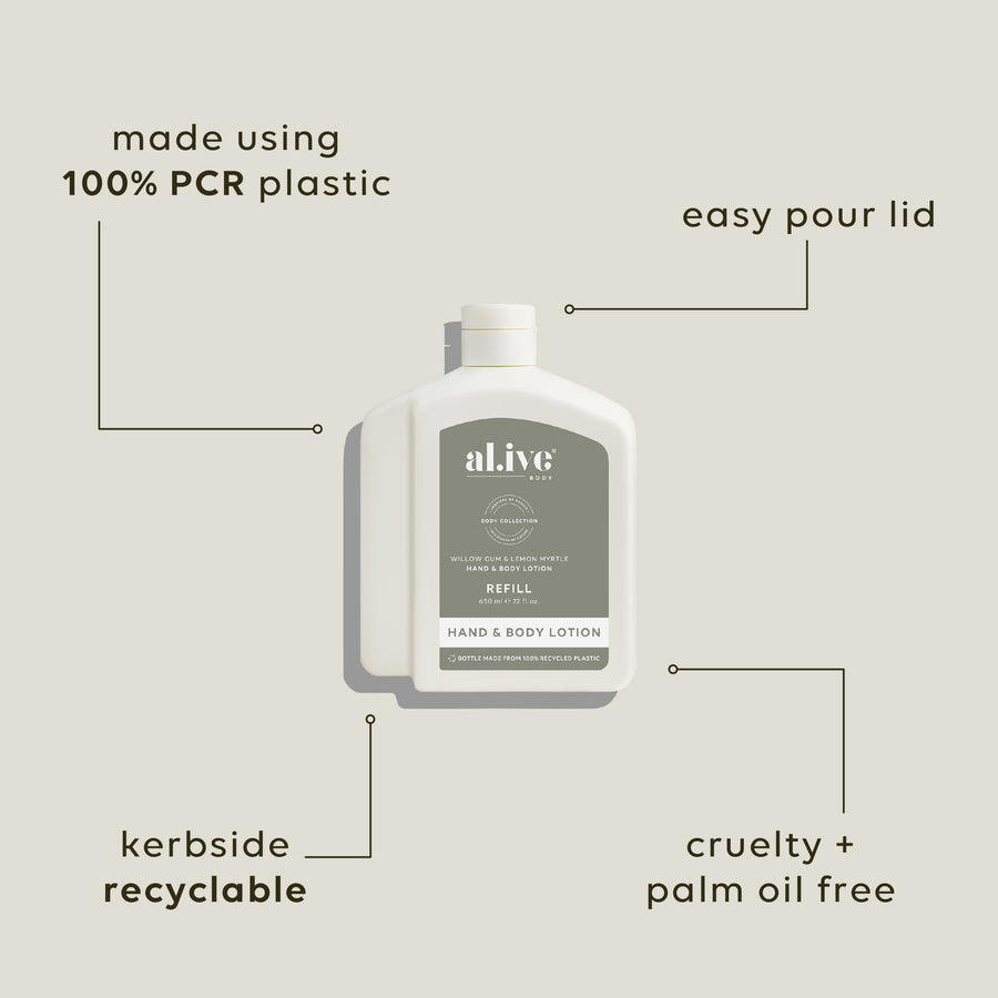 650ml Lotion Refill - Wattle Gum & Lemon Myrtle