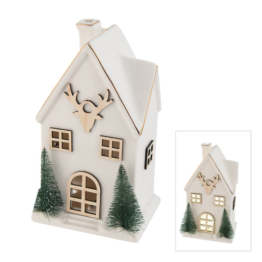 White Green Tree Ceramic LED House